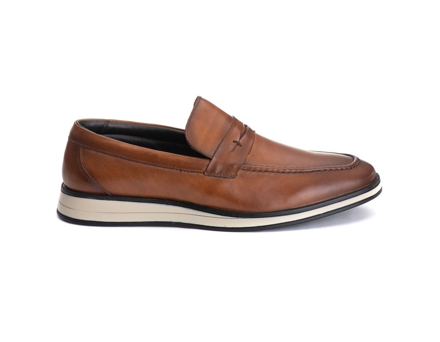 Sapato Masculino Loafer Slip On Sport em Couro Bovino Whisky