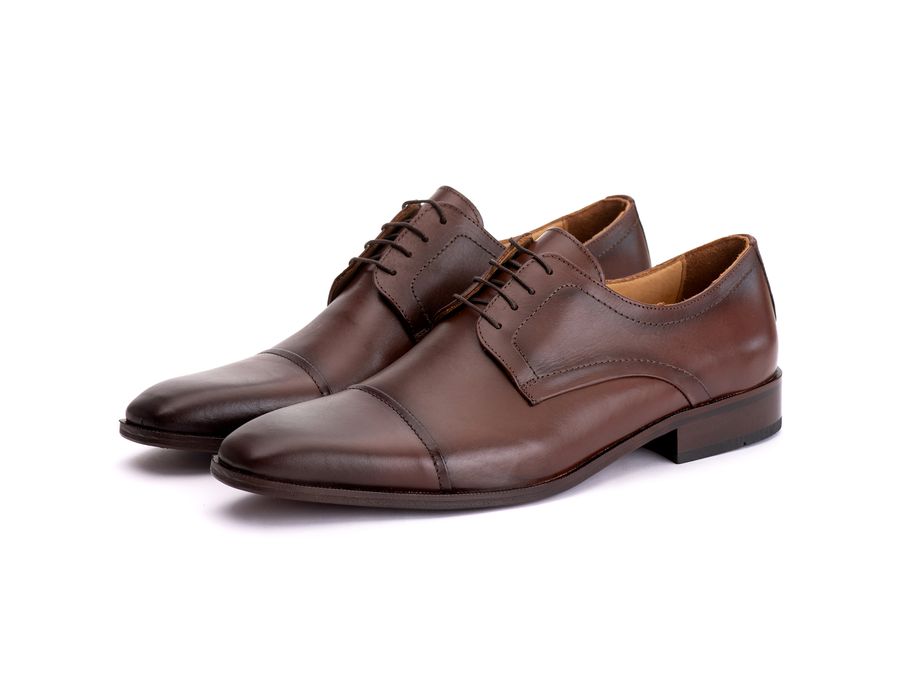 Sapato Social Derby Masculino Mônaco em Couro Naturaly Pinhão