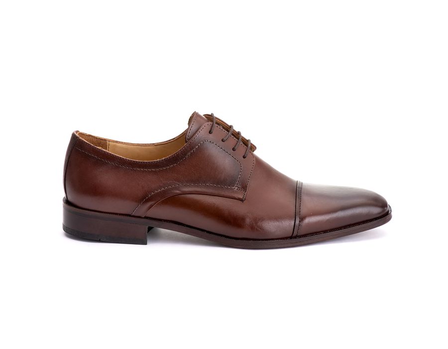 Sapato Social Derby Masculino Mônaco em Couro Naturaly Pinhão