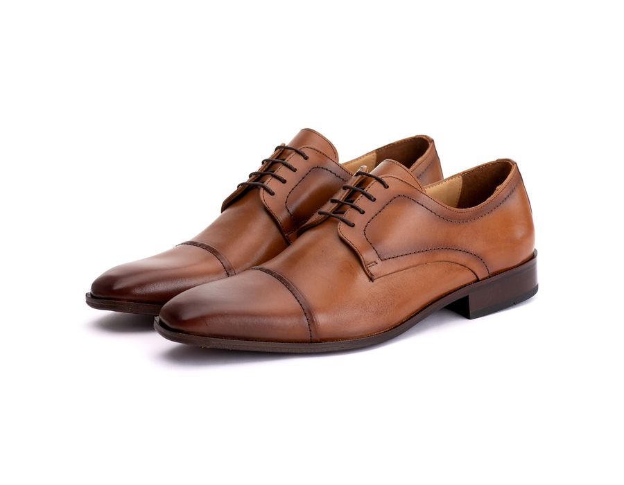 Sapato Social Derby Masculino Mônaco em Couro Naturaly Whisky