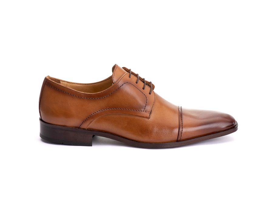 Sapato Social Derby Masculino Mônaco em Couro Naturaly Whisky