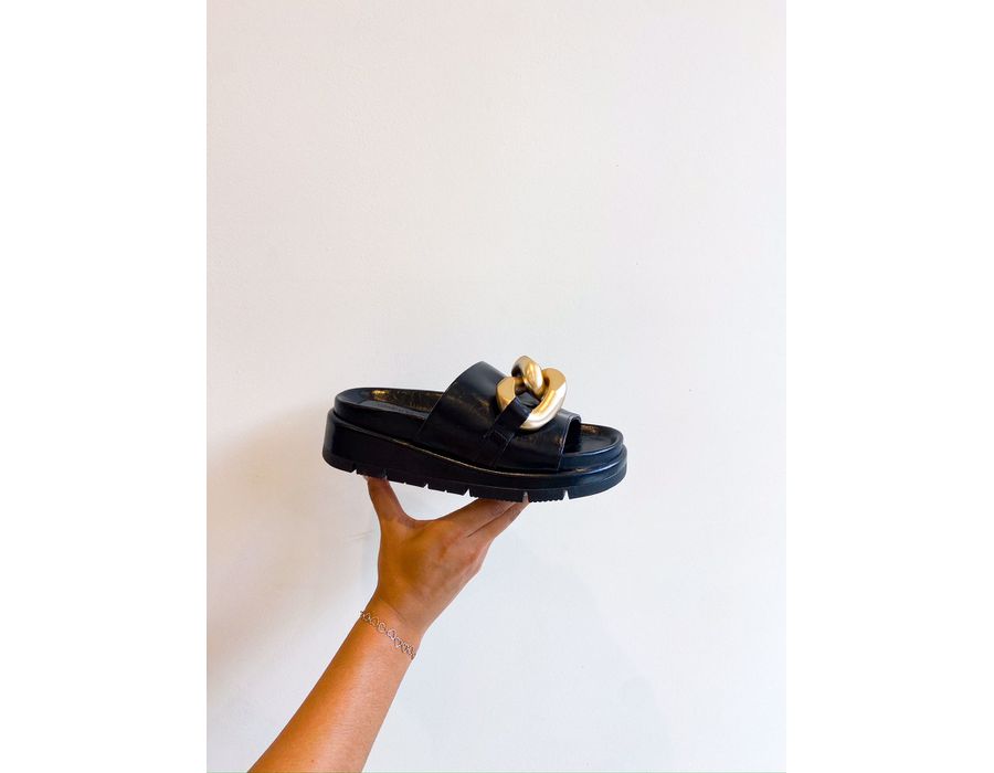 Flat Ivy PRETO/DOURADO - 0008300094 - Morena Brasil Shoes