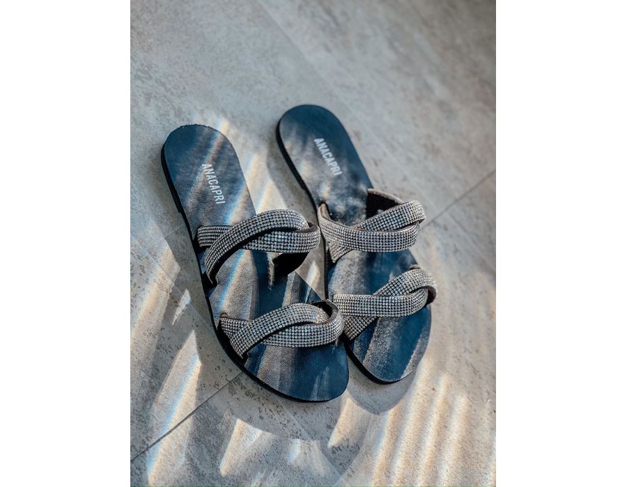 Rasteirinha Crystal PRETO GLITTER - 0008050042 - Morena Brasil Shoes