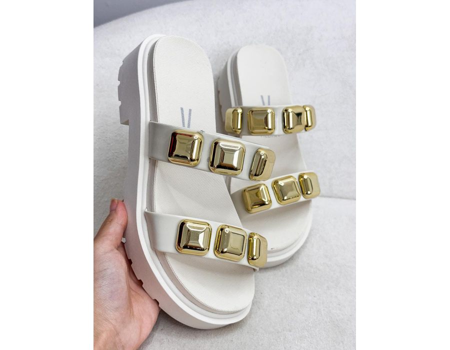 Flat Lika OFF/DOURADO - 0009840095 - Morena Brasil Shoes