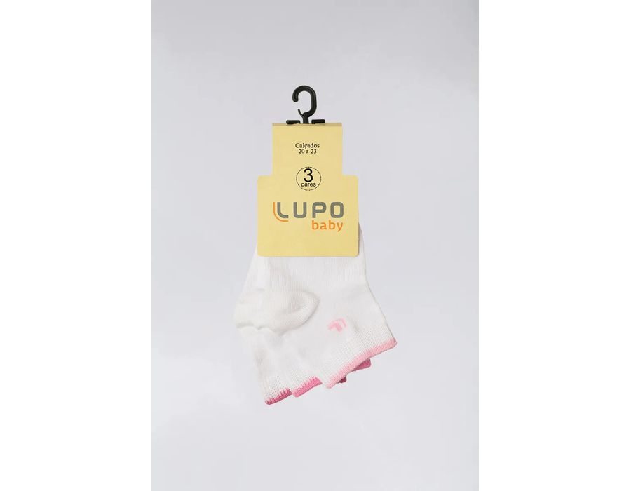 KIT C/3 MEIA LUPO 2165 BRANCO/ROSA