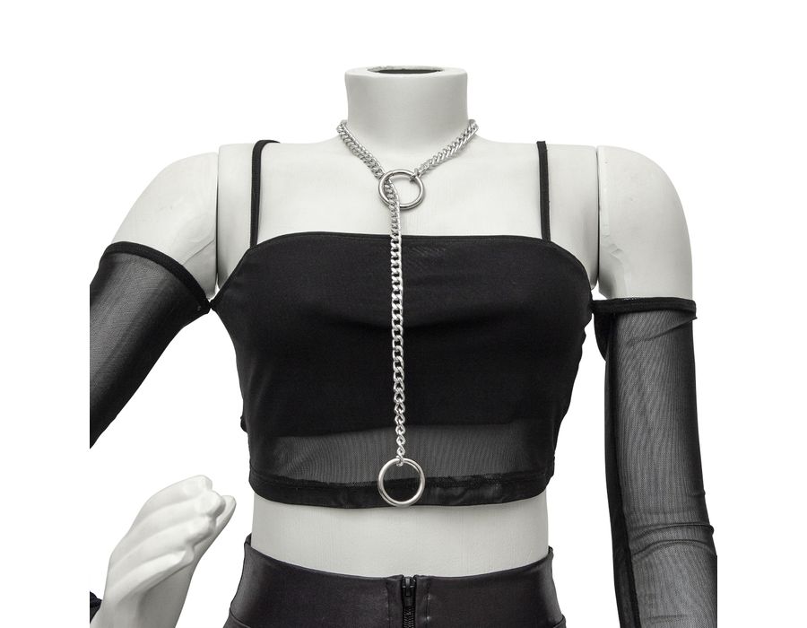 Colar Slip Chain Gravatinha com Argola Reforçado Prateado BDSM