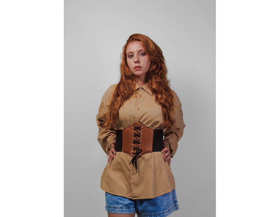 Corset Espartilho Marrom com Cadarço