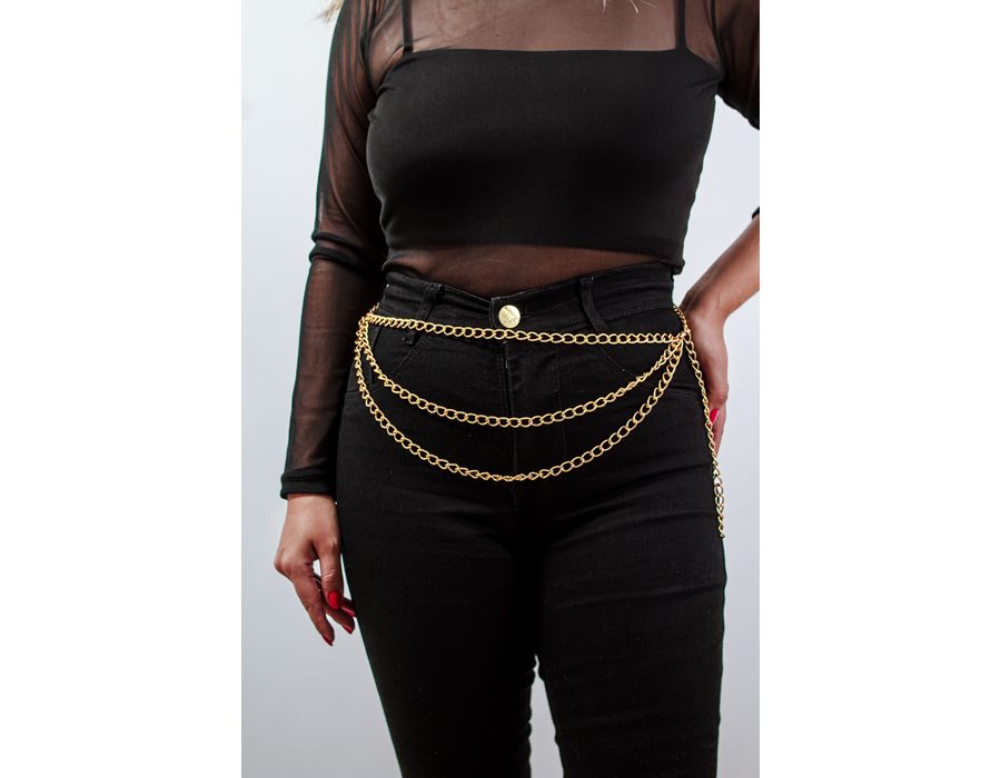 Acessório Cinto Body Chain com Três Correntes Dourado