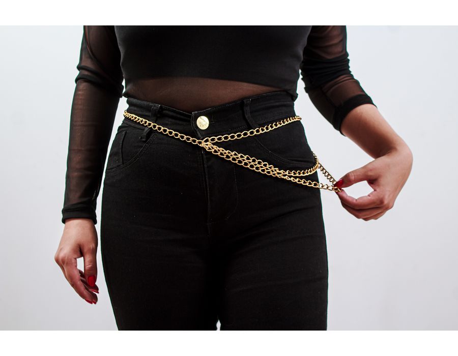 Acessório Cinto Body Chain com Três Correntes Dourado