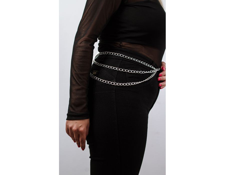 Acessório Cinto Body Chain com Três Correntes Prateado