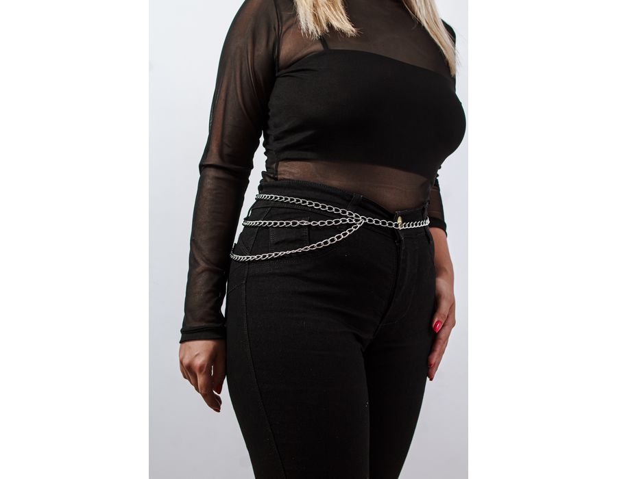Acessório Cinto Body Chain com Três Correntes Prateado