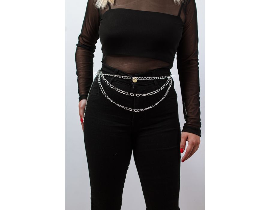 Acessório Cinto Body Chain com Três Correntes Prateado