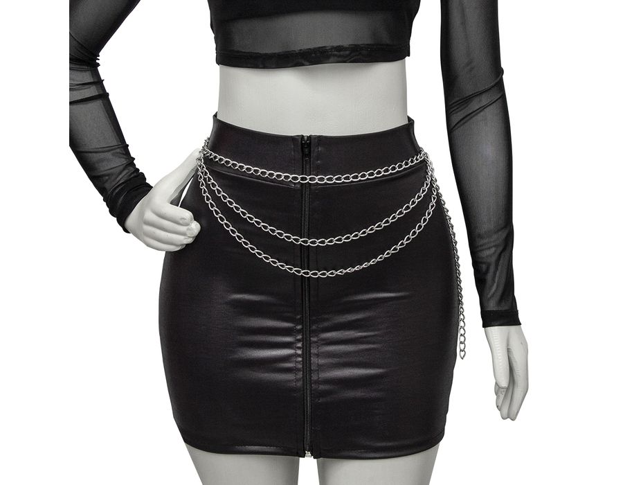 Acessório Cinto Body Chain com Três Correntes Prateado