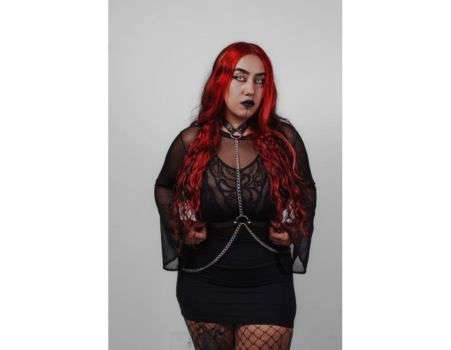 Harness de Corpo In Chains Preto com Correntes Franjinhas na Cintura