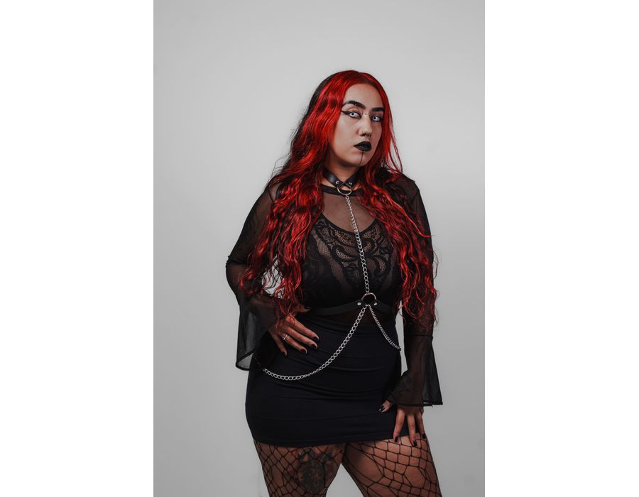 Harness de Corpo In Chains Preto com Correntes Franjinhas na Cintura