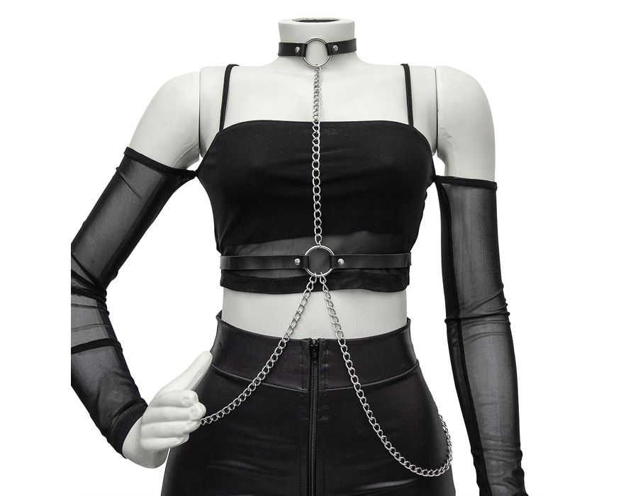 Harness de Corpo In Chains Preto com Correntes Franjinhas na Cintura