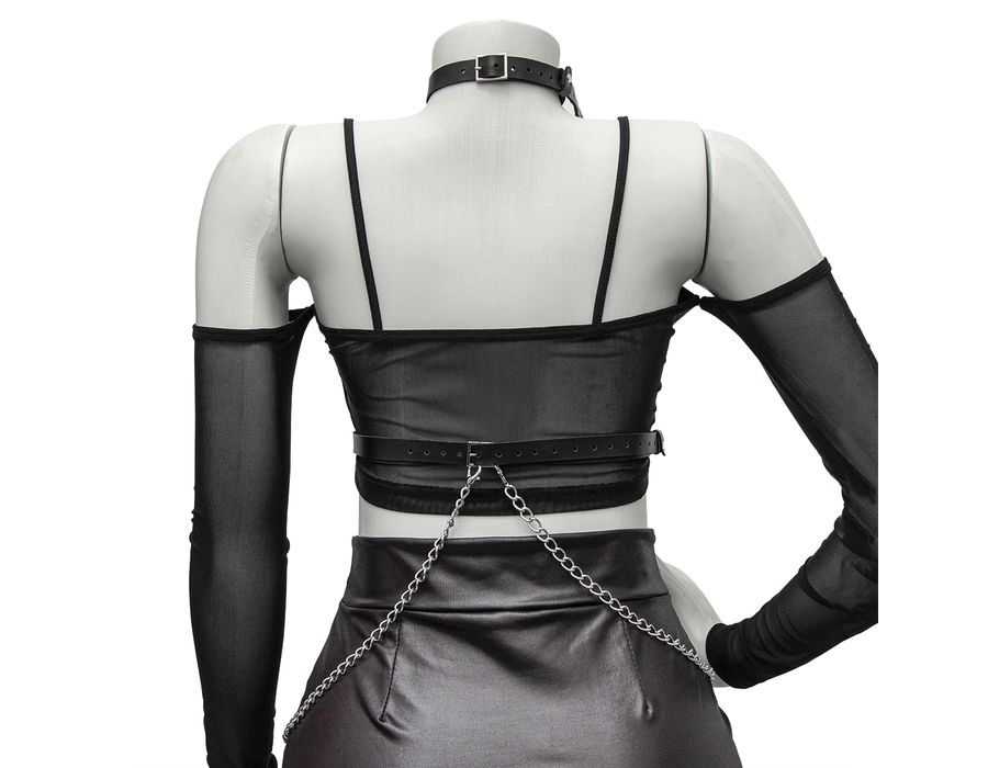 Harness de Corpo In Chains Preto com Correntes Franjinhas na Cintura