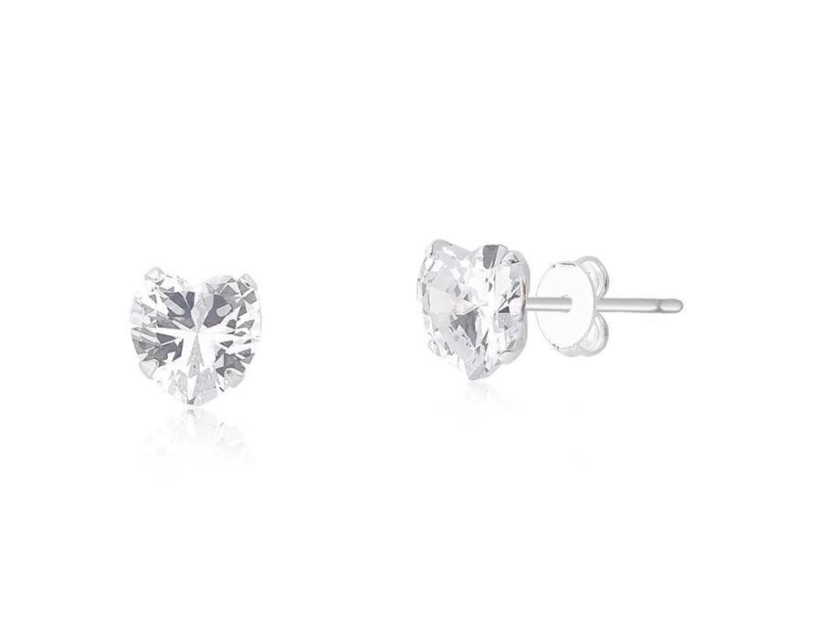 Brinco Solitario Coração Cristal 8 mm Prata 925 - ... - MEDALS STORE