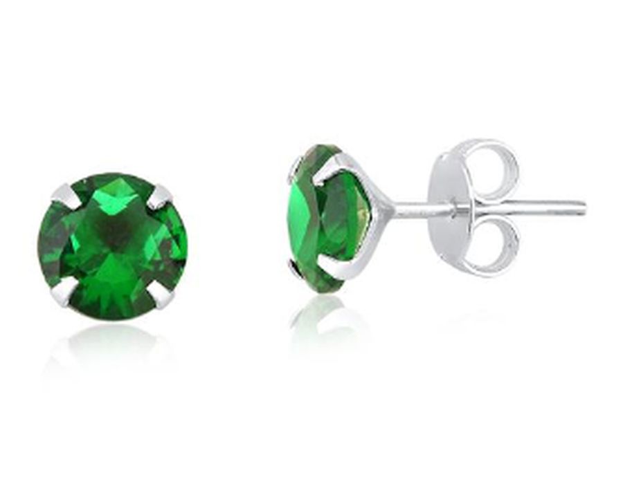 Brinco Solitario Verde Esmeralda 8 mm Prata 925 - ... - MEDALS STORE