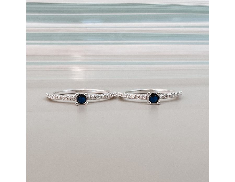 Anel Solitário Azul Cravejado Prata 925 - 8245A - MEDALS