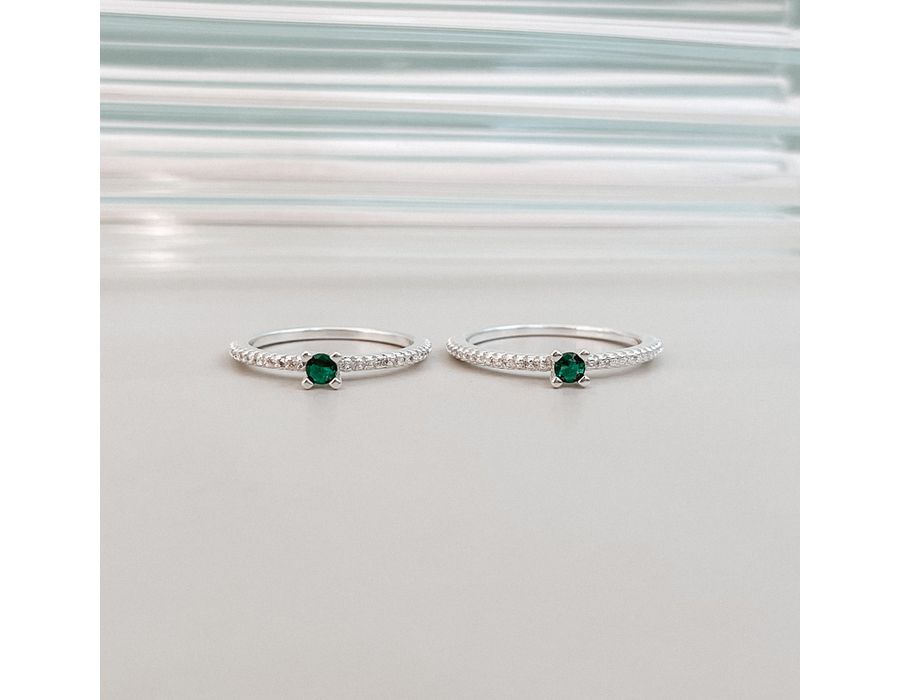 Anel Solitário Verde Cravejado Prata 925 - 8246A - MEDALS