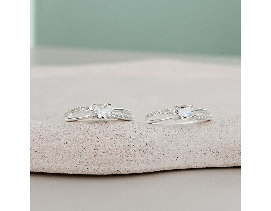 Anel Solitário Vivi Cravejado Prata 925 - 8241A - MEDALS