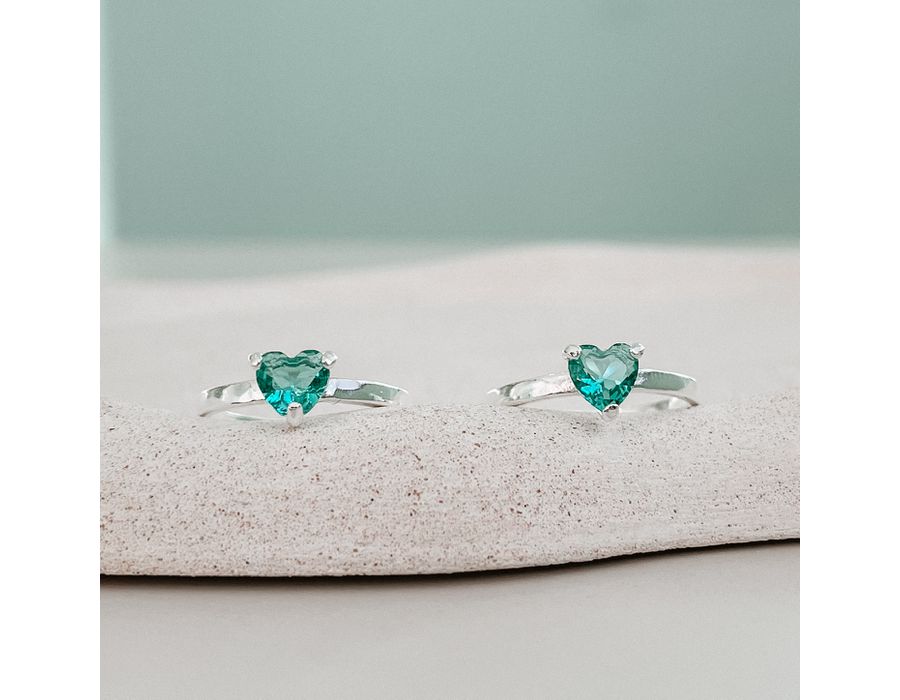 Anel Solitário Coração Verde Prata 925 - 8240A - MEDALS