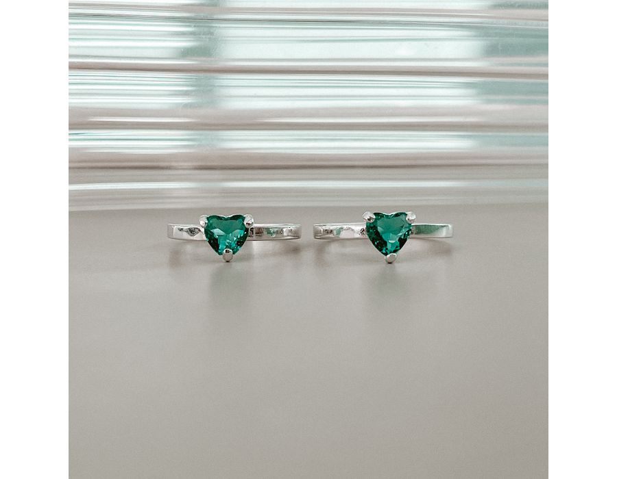 Anel Solitário Coração Verde Prata 925 - 8240A - MEDALS