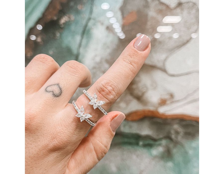 Anel Solitário Borboleta Cravejado Prata 925 - 39... - MEDALS