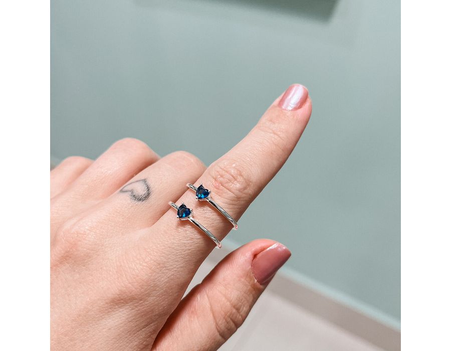 Anel Solitario Coração Azul Prata 925 - 8135 - MEDALS