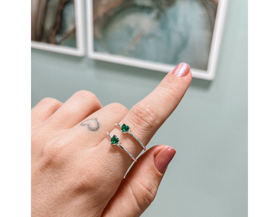 Anel Solitario Coração Verde Esmeralda Prata 925 ... - MEDALS