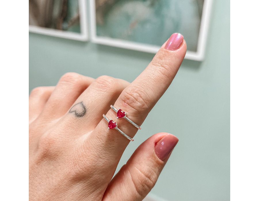 Anel Solitario Coração Rosa Pink Prata 925 - 8136... - MEDALS