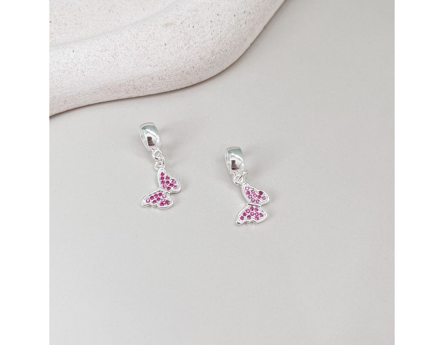 Berloque Borboleta Cravejada Rosa Prata 925 - 808 - MEDALS STORE