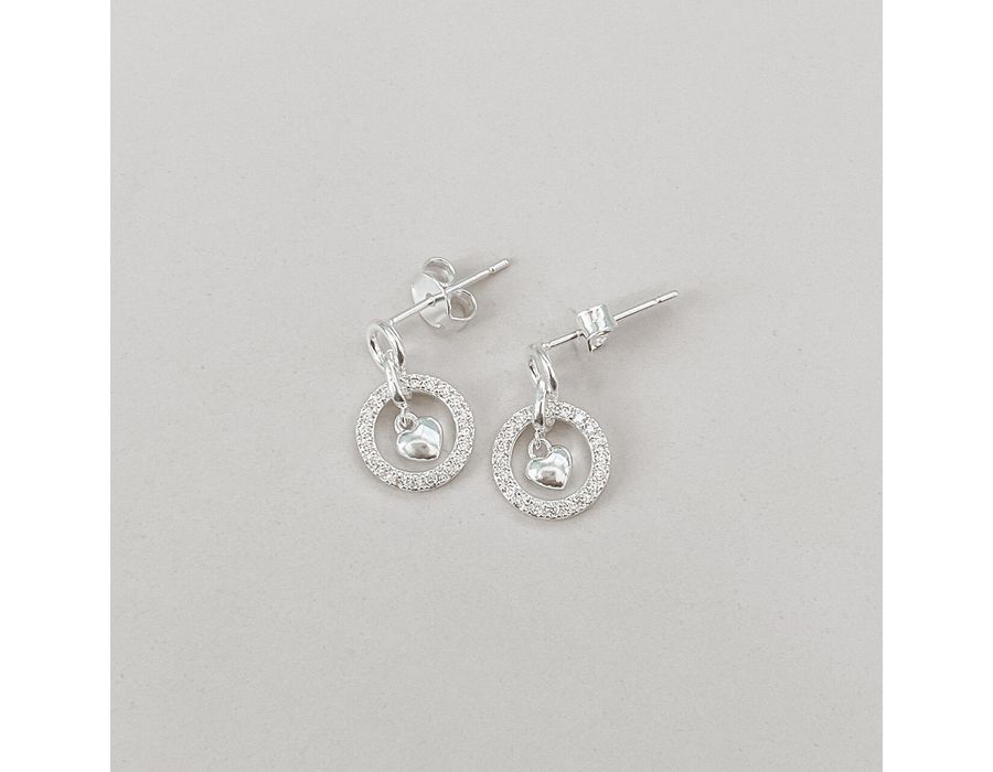 Brinco Pendulo Cravejado com coração Prata 925 - ... - MEDALS