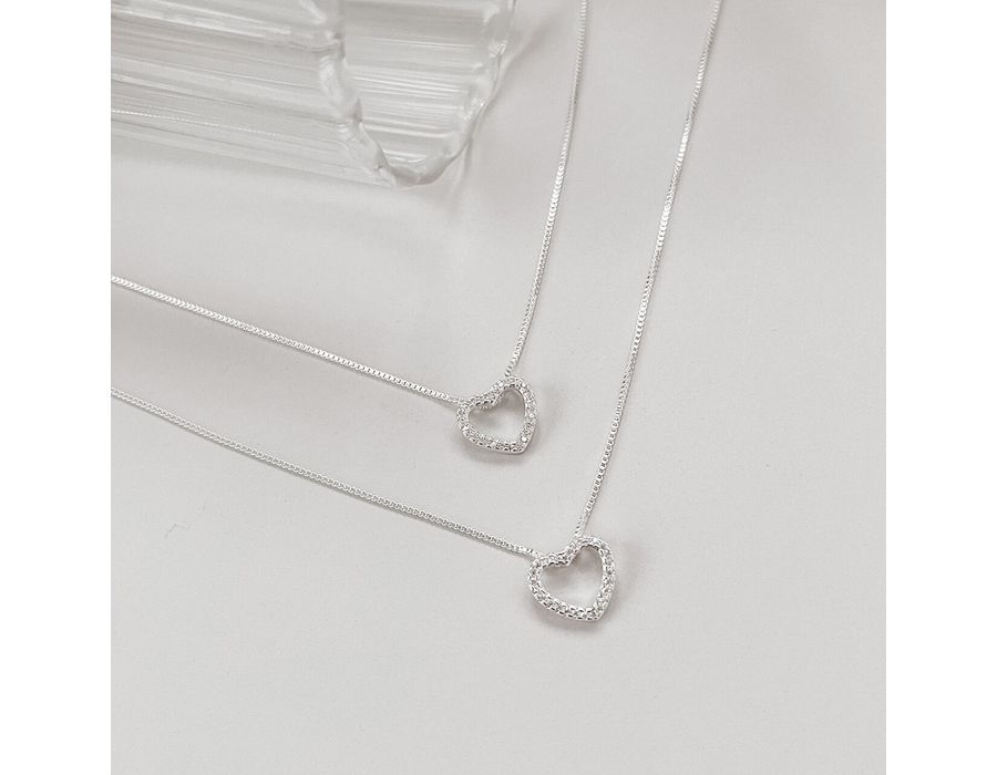 Colar Coração Cravejado Shine Prata 925 - 8037 - MEDALS STORE