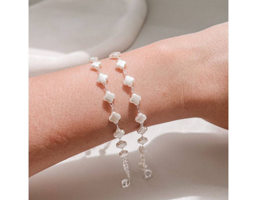 Pulseira Trevo Perola Em Prata 925 - 8026 - MEDALS STORE