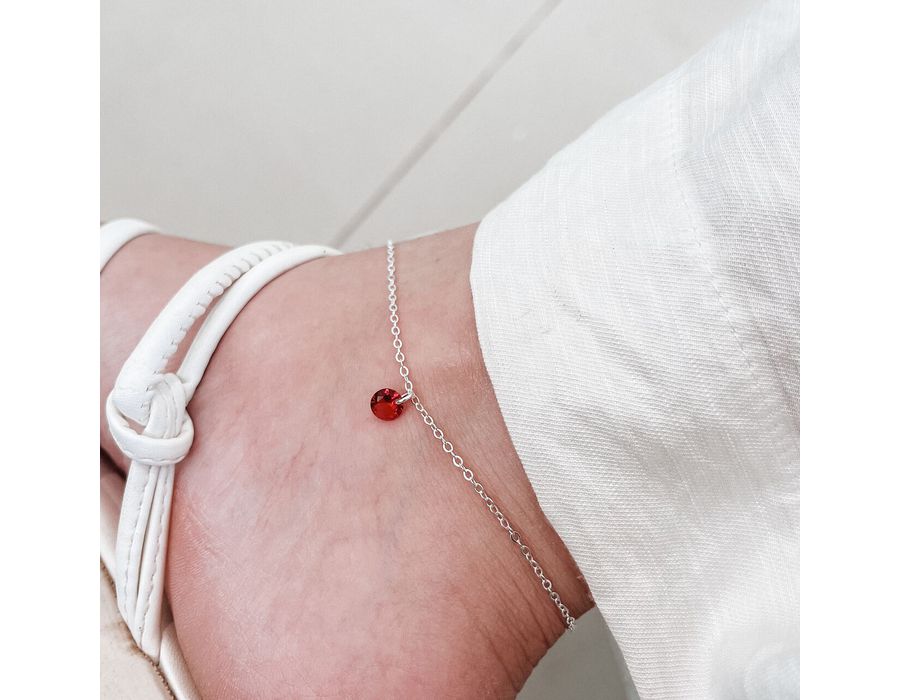 Tornozeleira Pedra Vermelha Prata 925 - 8129 - MEDALS