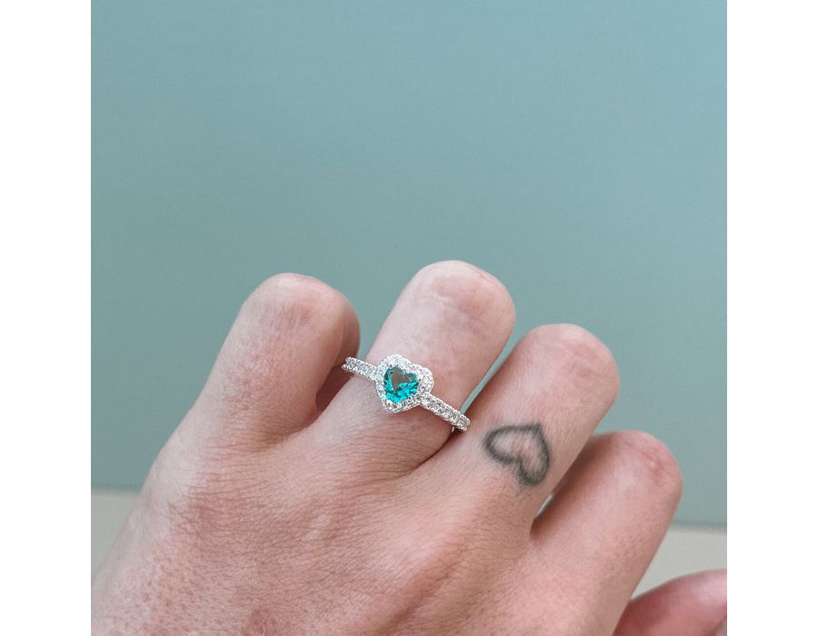 Anel Coração Cravejado Turmalina Prata 925 - 8120... - MEDALS