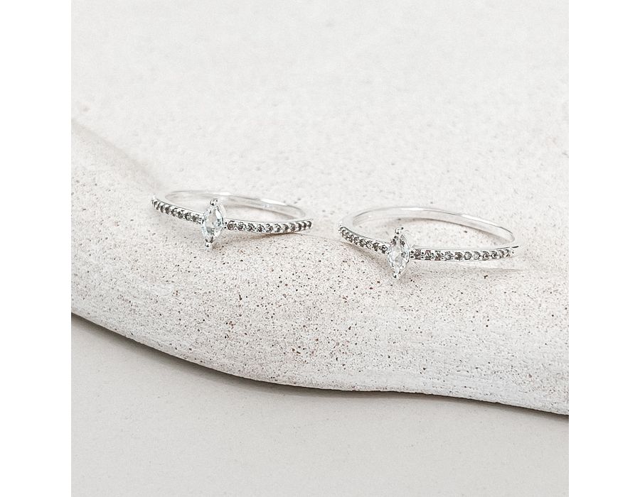 Anel Navete Cravejado Cristal Prata 925 - 8551 - MEDALS