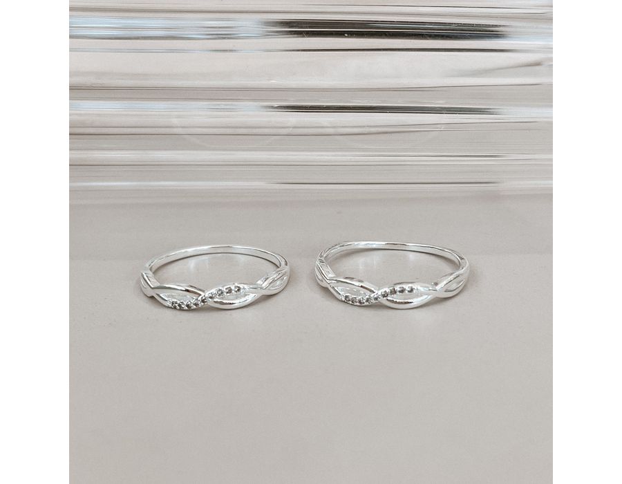 Anel Ondas Cravejado E Liso Prata 925 - 8554 - MEDALS