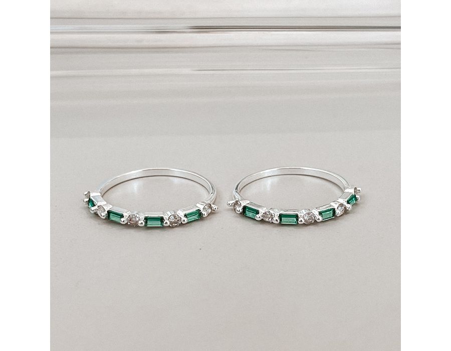 Anel Betina Cristal E Verde Prata 925 - 8559 - MEDALS