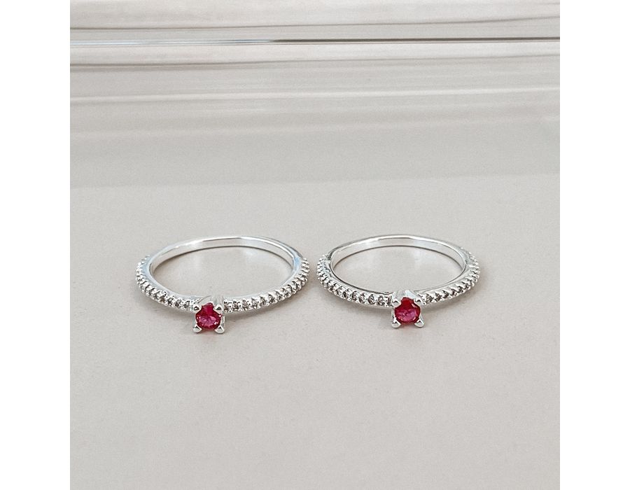 Anel Solitario Cravejado Pink Prata 925 - 8560 - MEDALS