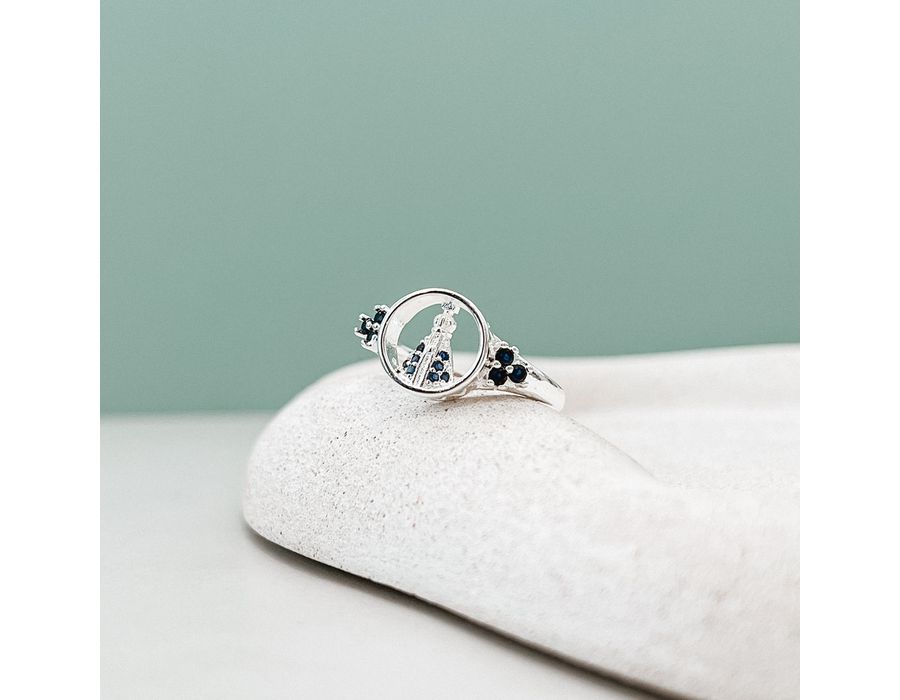 Anel Nossa Senhora Aparecida Azul Prata 925 - 856 - MEDALS