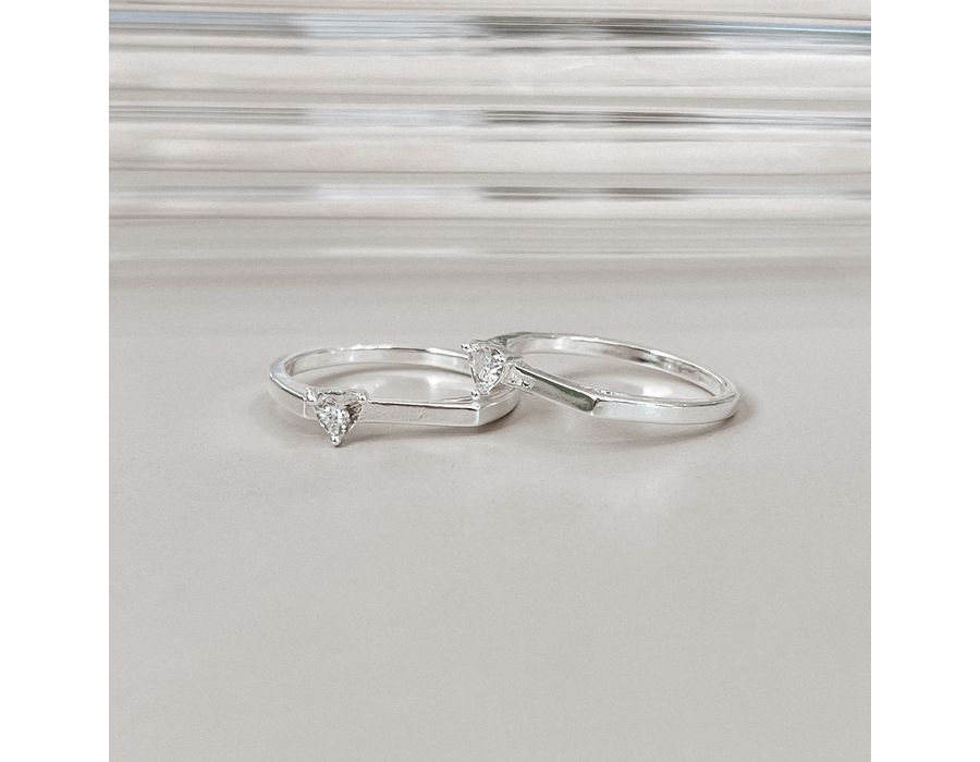 Anel Bia Coração Cristal Prata 925 - 8567 - MEDALS