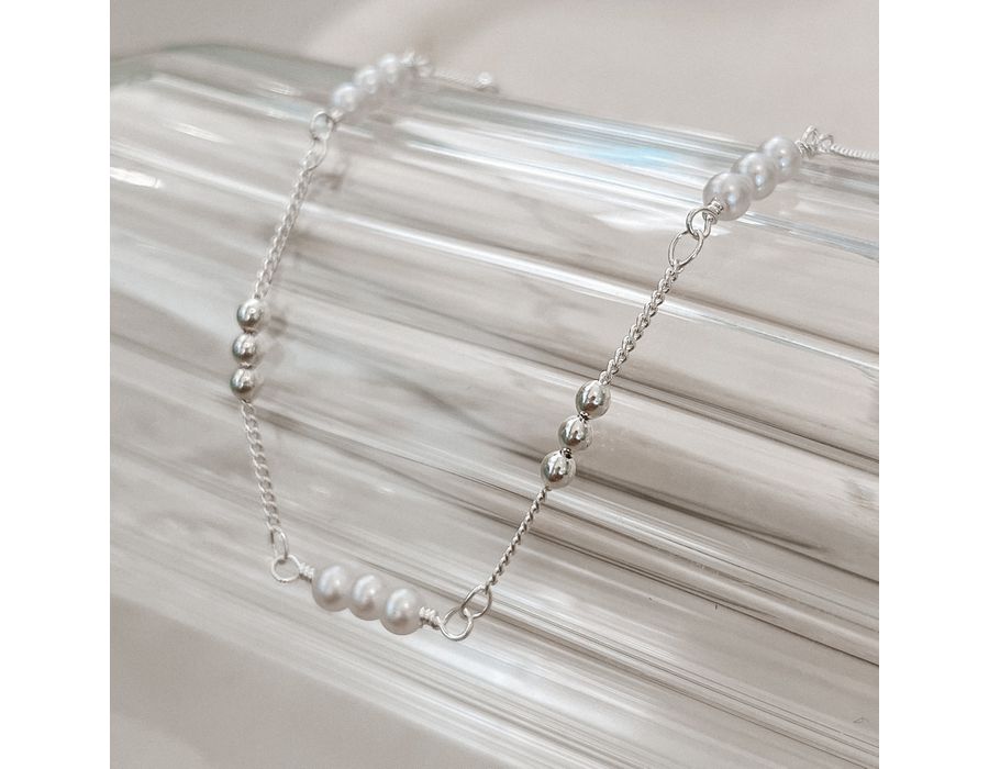Colar Perola e Bolas Prata 925 - 8502 - MEDALS