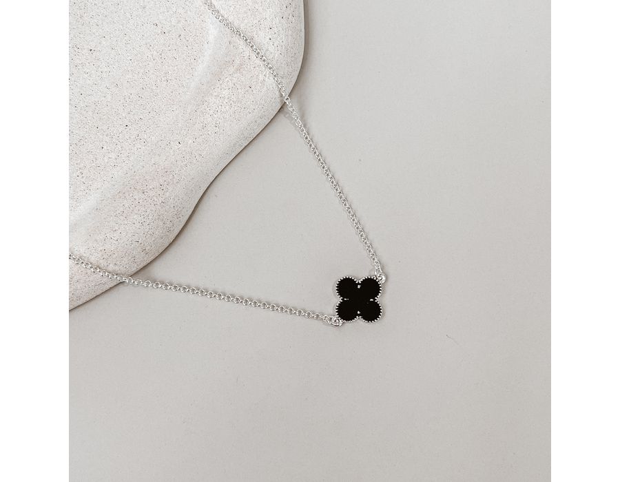 Colar Trevo Preto Prata 925 - 8522 - MEDALS