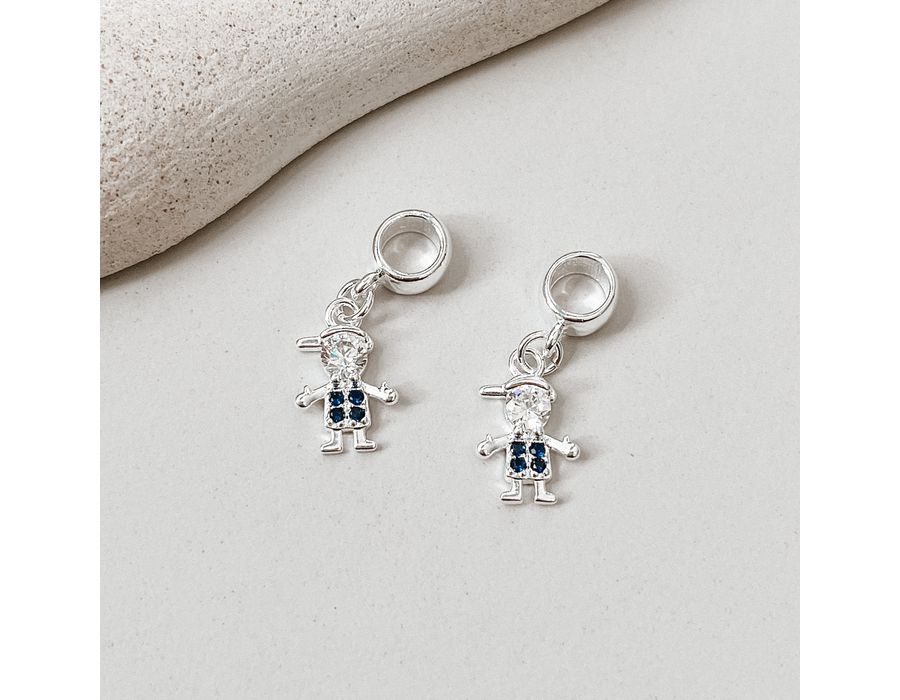 Berloque Menino Cor Azul Prata 925 - 8578 - MEDALS