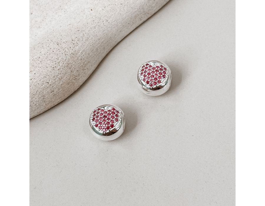 Berloque Separador Coração Cravejado Rosa Prata 92... - MEDALS