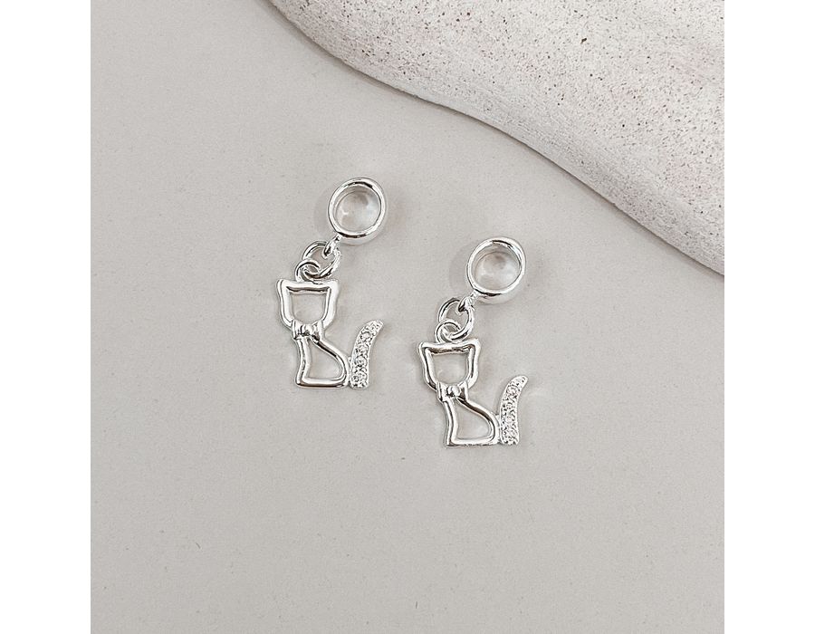 Berloque Gato Liso e Cravejado Prata 925 - 8586 - MEDALS