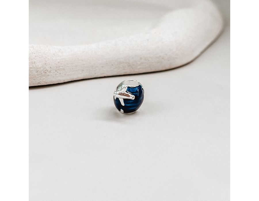 Berloque Separador Mundo Com Avião Prata 925 - 82... - MEDALS